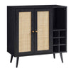 Classy Black Solid Wood Rattan Bar Cabinet
