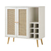 Classy White Solid Wood Rattan Bar Cabinet