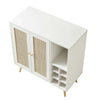 Classy White Solid Wood Rattan Bar Cabinet