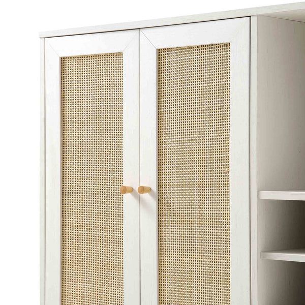 Classy White Solid Wood Rattan Bar Cabinet