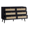 Modern Solid Wood Rattan Black Finish Chest Of 6 Drawers