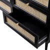 Modern Solid Wood Rattan Black Finish Chest Of 6 Drawers
