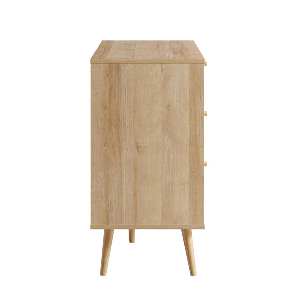 Modern Solid Wood Rattan Natural Finish Chest Of 6 Drawers