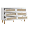 Modern Solid Wood Rattan White Finish Chest Of 6 Drawers