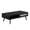 Black Solid Wood Rattan Coffee Table