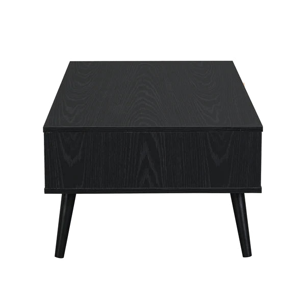 Black Solid Wood Rattan Coffee Table