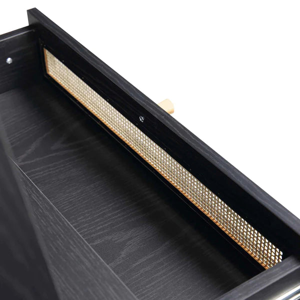 Solid Wood Rattan Black Finish Dressing Table With Mirror