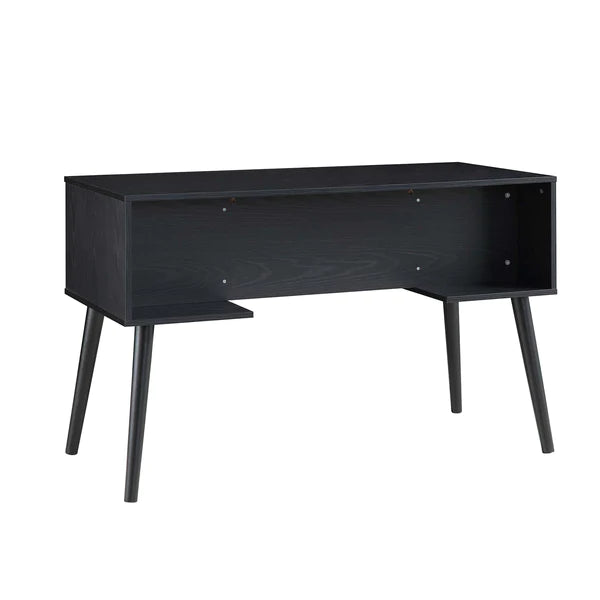 Solid Wood Rattan 2- Door Desk Black Finish