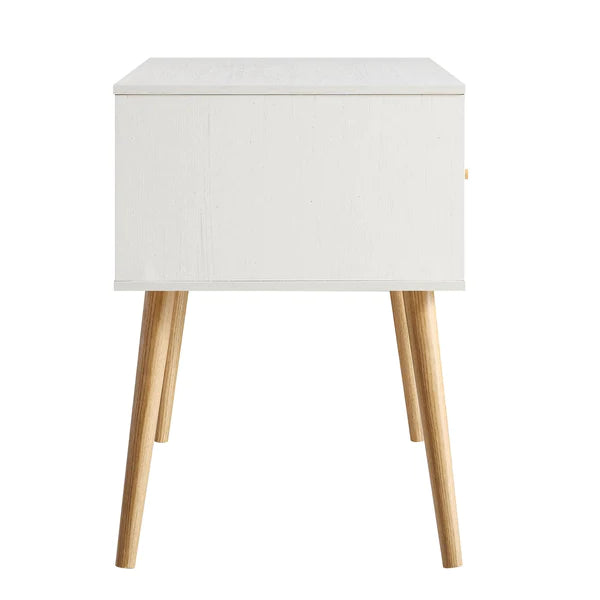 Solid Wood Rattan 2- Door Desk White Finish