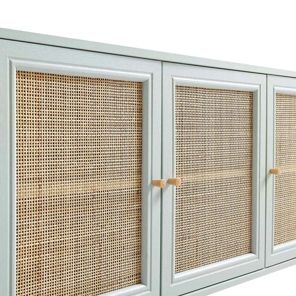 Modern Rattan Solid Wood Mint Finish Sideboard