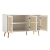 Modern Rattan Solid Wood White Finish Sideboard