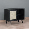 Classic Black Solid Wood 1- Door Rattan Cabinet