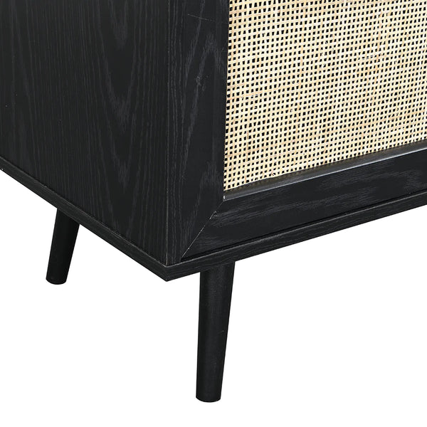Classic Black Solid Wood 1- Door Rattan Cabinet