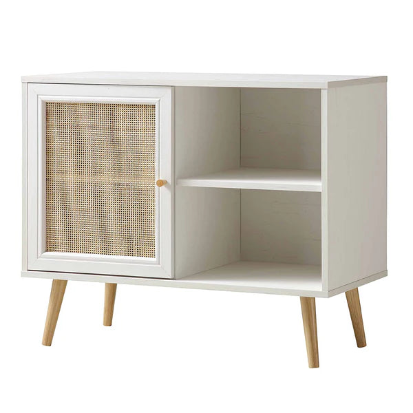 Modern White Solid Wood 1- Door Rattan Cabinet