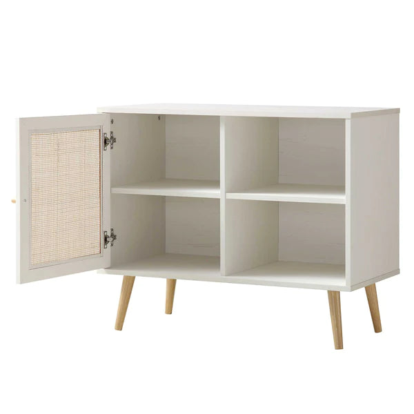 Modern White Solid Wood 1- Door Rattan Cabinet