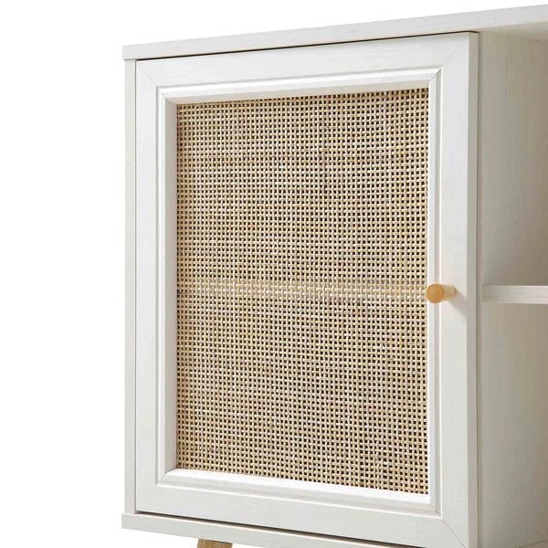 Modern White Solid Wood 1- Door Rattan Cabinet