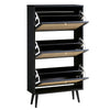 Solid Wood Shoe Storage Cabinet Black Finish 3- Tier