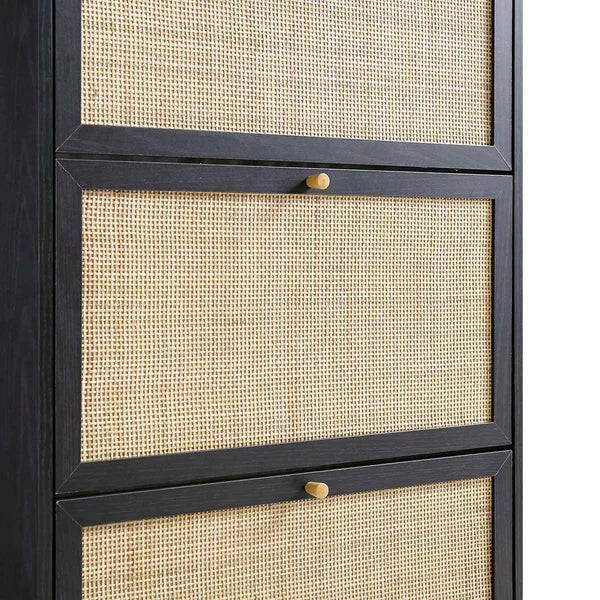 Solid Wood Shoe Storage Cabinet Black Finish 3- Tier