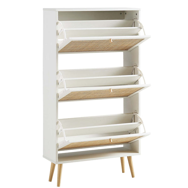 Solid Wood 3 Tier Shoe Rack - White Finish