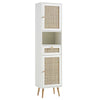 Solid Wood Rattan White Finish Tallboy Bathroom Cabinet