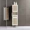 Solid Wood Rattan White Finish Tallboy Bathroom Cabinet