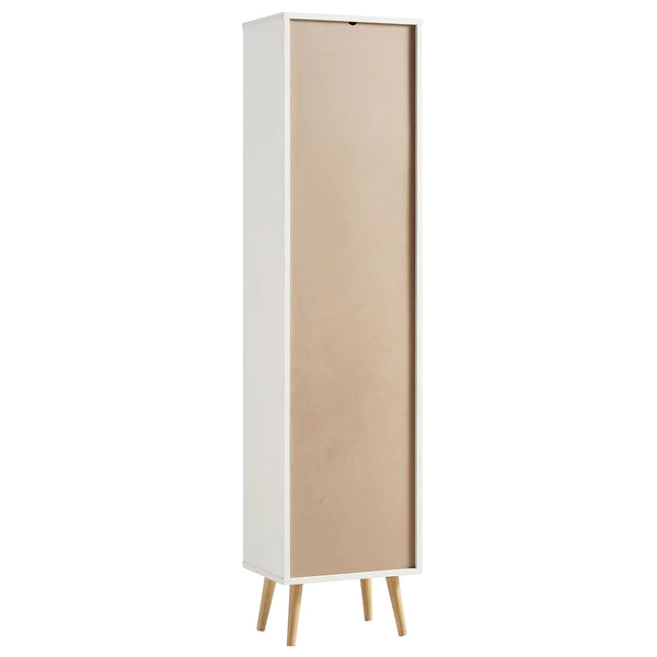 Solid Wood Rattan White Finish Tallboy Bathroom Cabinet