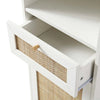 Solid Wood Rattan White Finish Tallboy Bathroom Cabinet