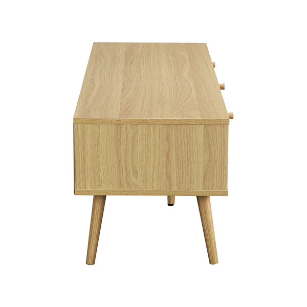 Solid Wood Rattan 3- Drawer Tv Unit - Natural Finish