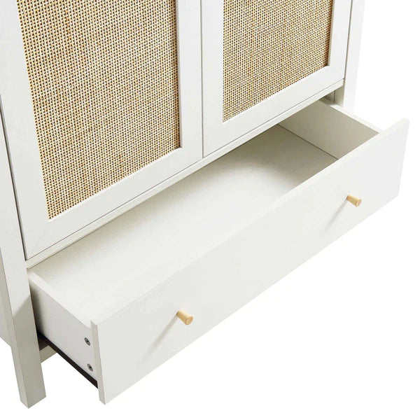 Solid Wood Rattan White Finish 2 Door Wardrobe