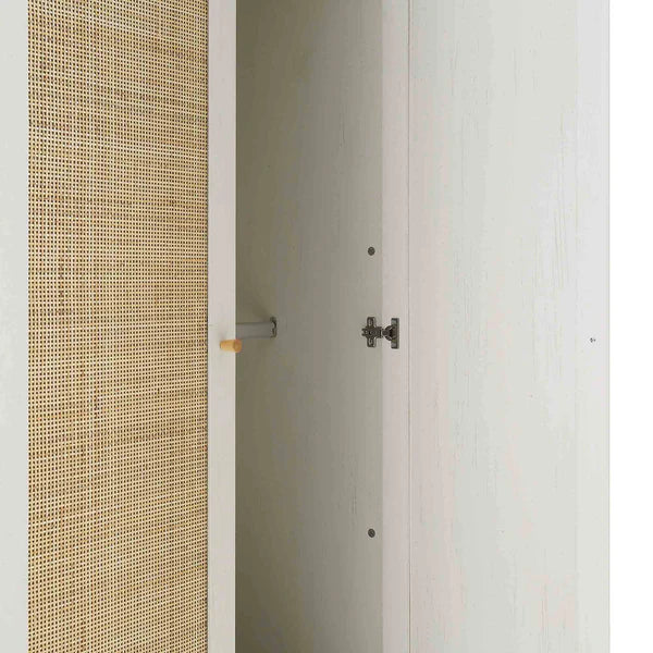 Solid Wood Rattan White Finish 2 Door Wardrobe