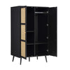 Classic Solid Wood Rattan Black Finish Compact 2 Door Wardrobe