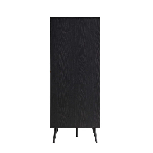 Classic Solid Wood Rattan Black Finish Compact 2 Door Wardrobe