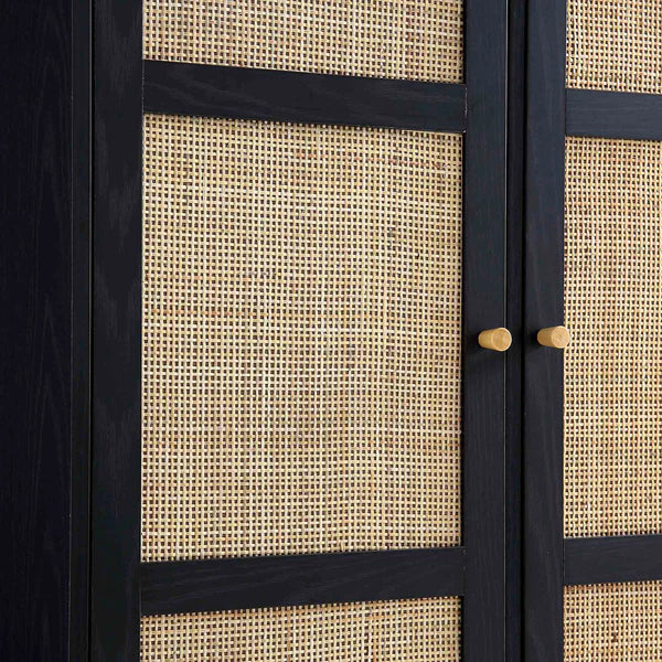 Classic Solid Wood Rattan Black Finish Compact 2 Door Wardrobe
