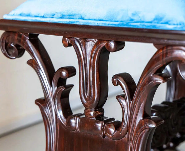 Traditional Classic Rosewood Stool with Floral Carving