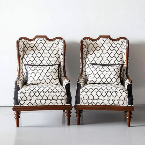 Fochville Pair of Luxurious Teakwood Walnut Wing Chair