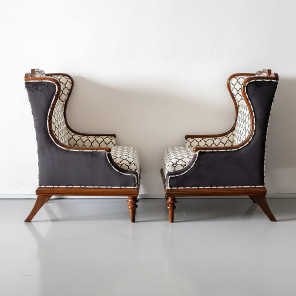 Fochville Pair of Luxurious Teakwood Walnut Wing Chair