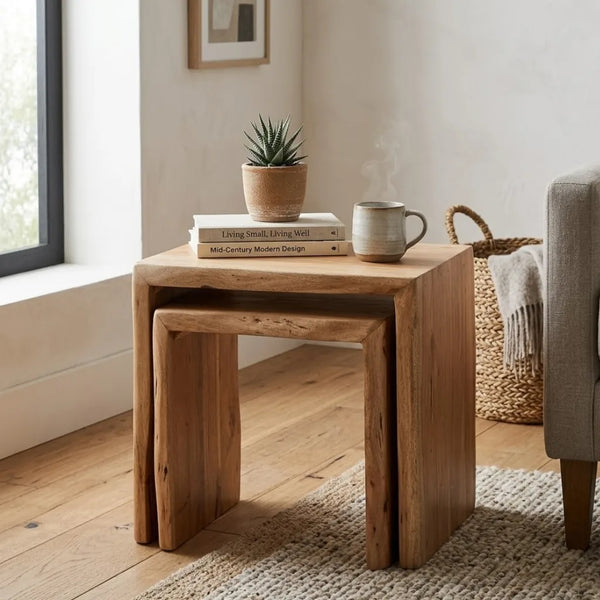 Fortaleza Solid Wood Set of 2 Side Table In Natural Finish