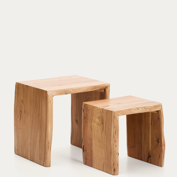 Fortaleza Solid Wood Set of 2 Side Table In Natural Finish