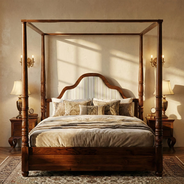 Frenchiya Teakwood Poster Bed In Walnut Finish