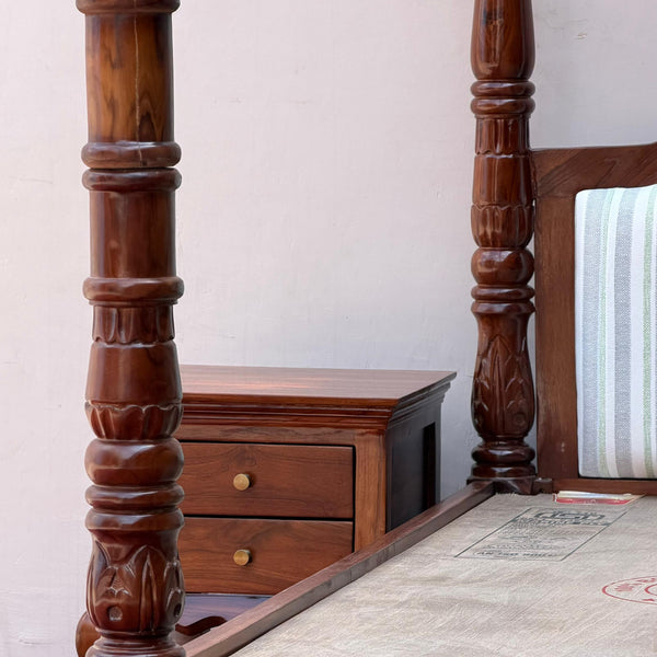 Frenchiya Teakwood Poster Bed In Walnut Finish
