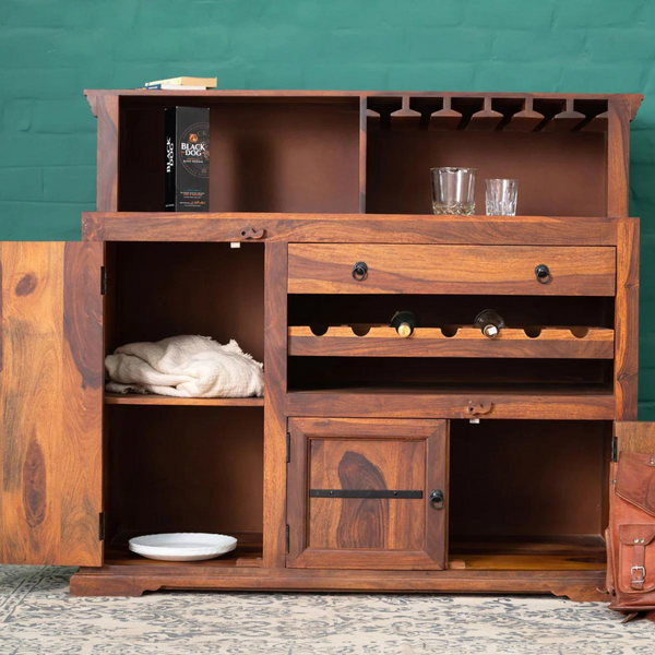 Galashiels Sheesham Wood Natural Finish Bar Cabinet