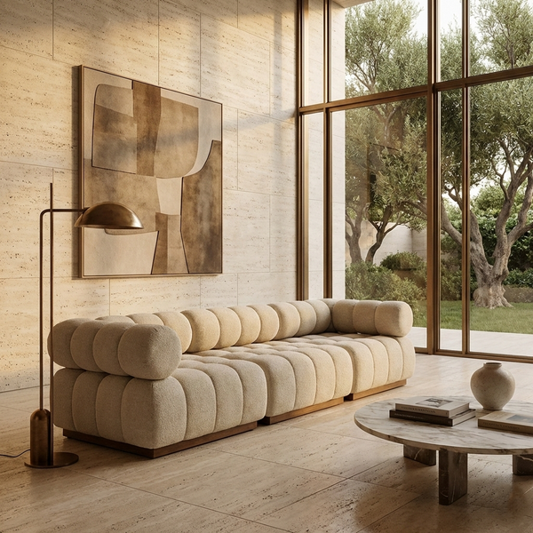 Lave 3 Seater Boucle Sofa - White Finish