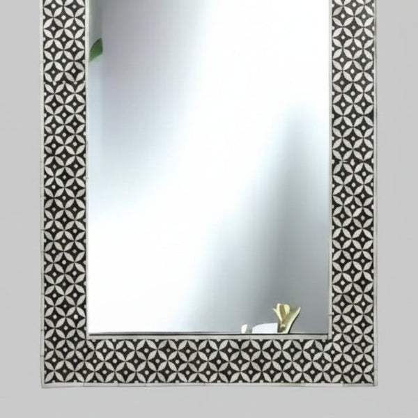 Bone Inlay Rectangular Geometric Black White Wall Mirror Frame