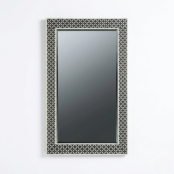 Bone Inlay Rectangular Geometric Black White Wall Mirror Frame