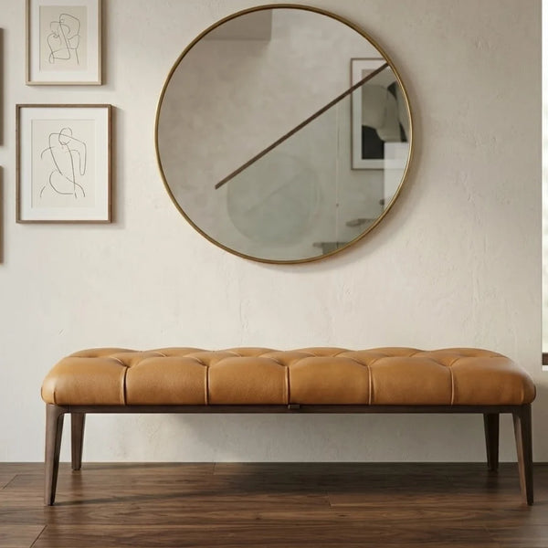 Glenvista Modern Tufted Upholstered Leather Bench