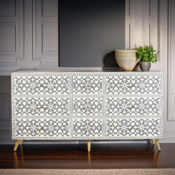 Grey Bone Inlay Chest Of Drawers
