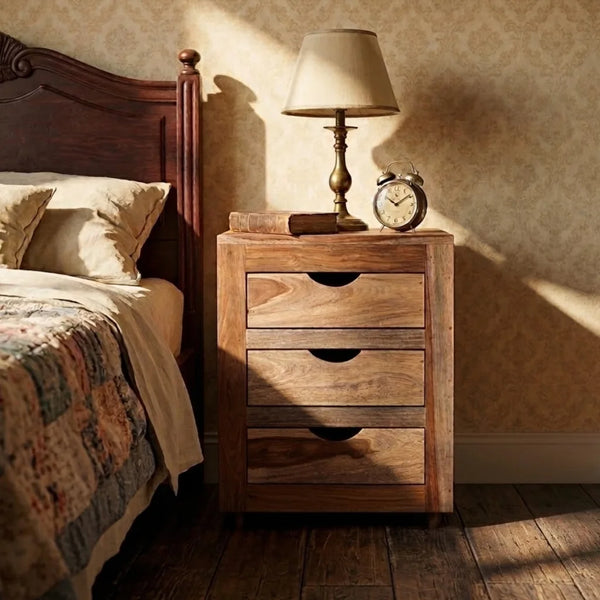HamburgSolid Wood 3 Drawer Bedside Table