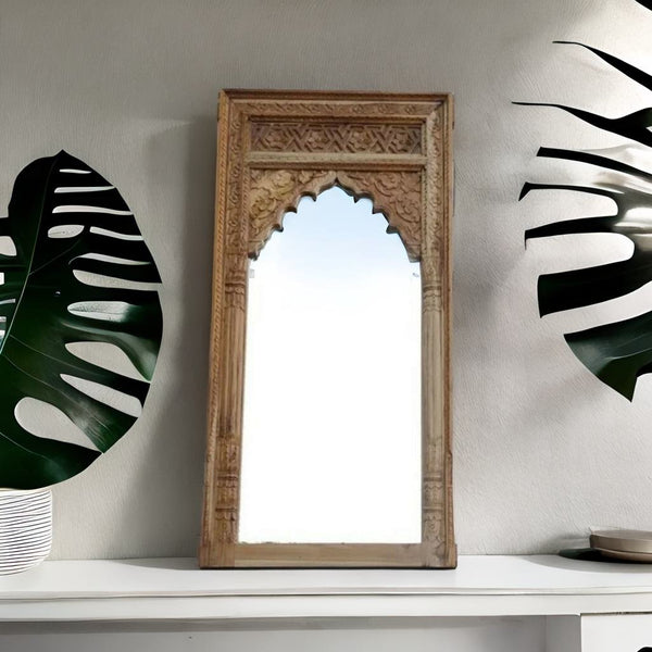 Hand Carved Modern & Stylish Mirror Frame | Natural Finish