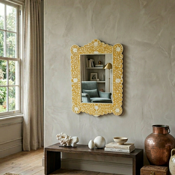Bone Inlay Striking Hanging Mirror - Yellow Finish