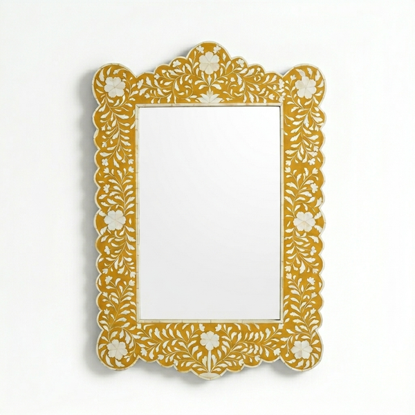Bone Inlay Striking Hanging Mirror - Yellow Finish